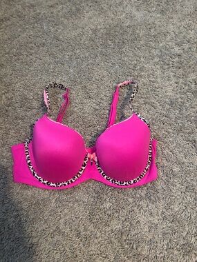 Victoria's Secret Hot Pink Push-Up Bra with Leopard Trim
